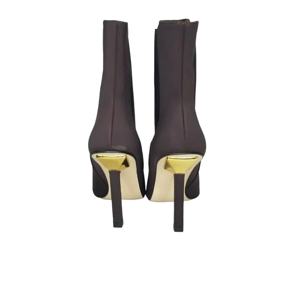 NWT Good American Boots Womens 7 Kickstand Heel Gold Neoprene Chocolate GA118N-X - Picture 2 of 6